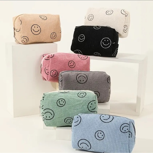 Smiley Face Corduroy Makeup Bags - Picture 1 of 10